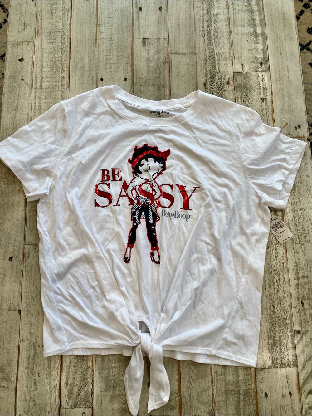 Universal Betty Boop White Tie-Front Tee with Red & Black Graphic size large